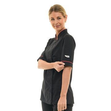 Veste de cuisine femme liseré fushia manches courtes - MANELLI