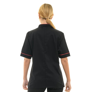 Dos veste de cuisine femme liseré fushia - MC - MANELLI - manches courtes