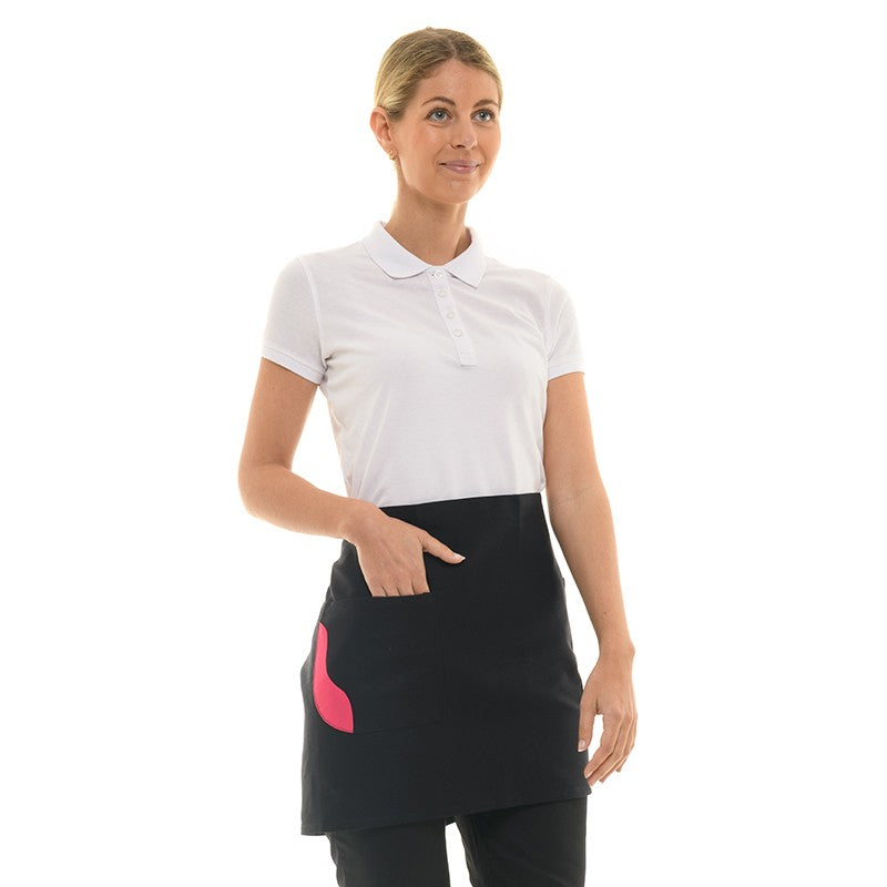 Tablier de service court noir avec bande Fushia Manelli