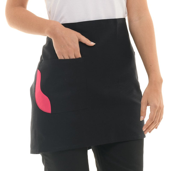 Tablier de cuisine noir poche avec bande fuschia