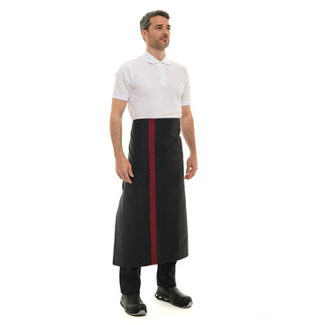 Tablier long de cuisine avec bande bordeaux le long du tablier 90cm Manelli