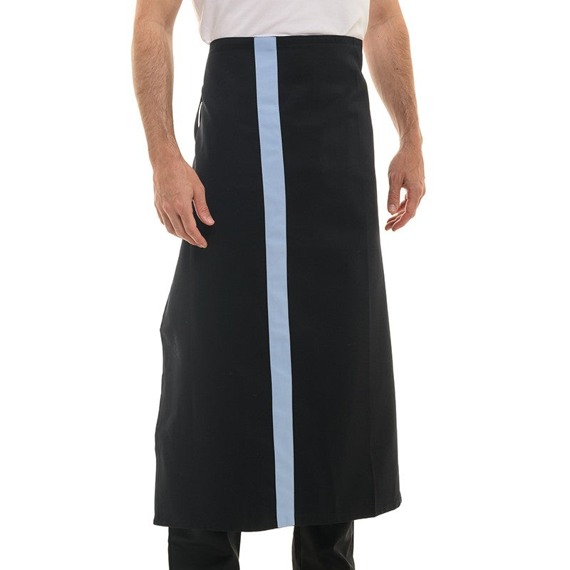 tablier de boucher noir avec bande bleu de la marque Manelli