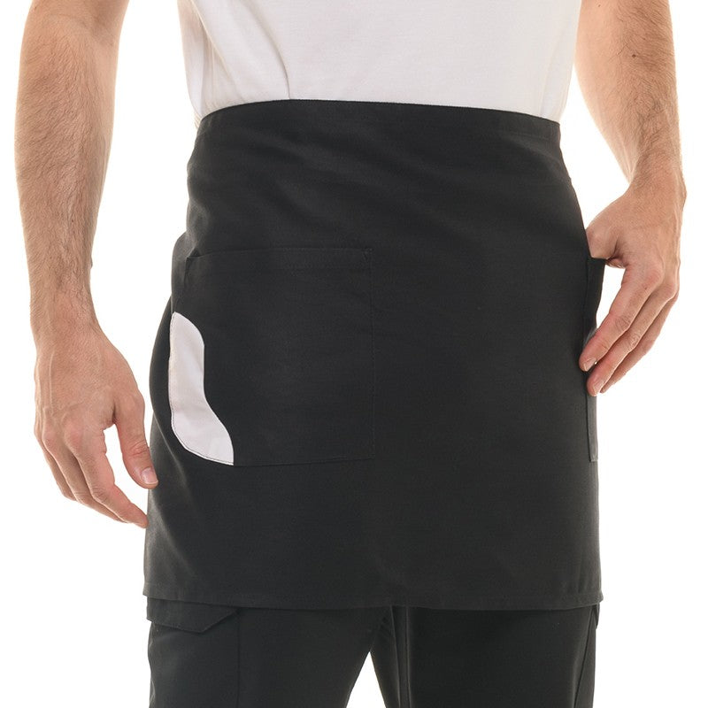 Tablier court noir avec bande blanche sur la poche Manelli
