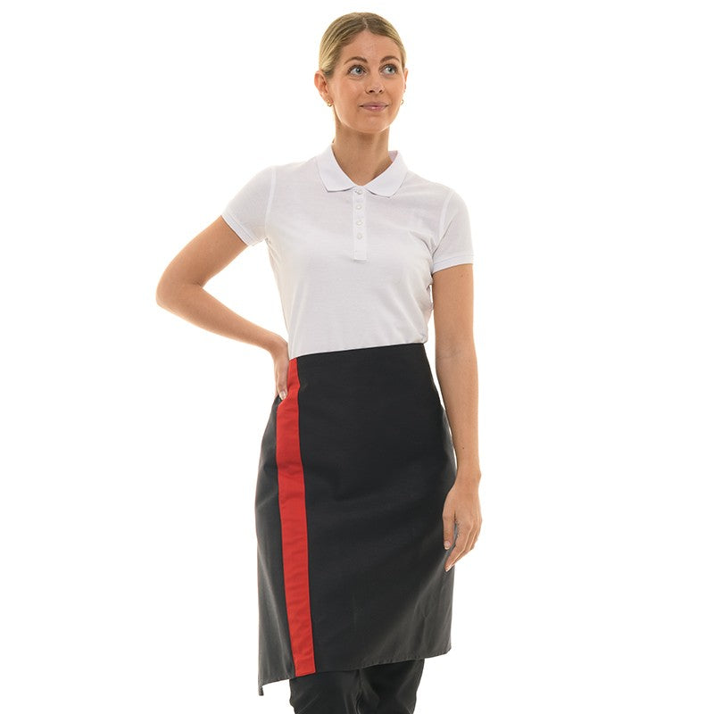 Tablier 70 cm de service noir avec bande couleur rouge Manelli