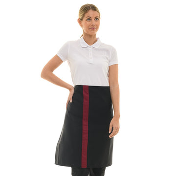 Tablier de cuisine noir avec bande couleur bordeaux taille 70cm Manelli