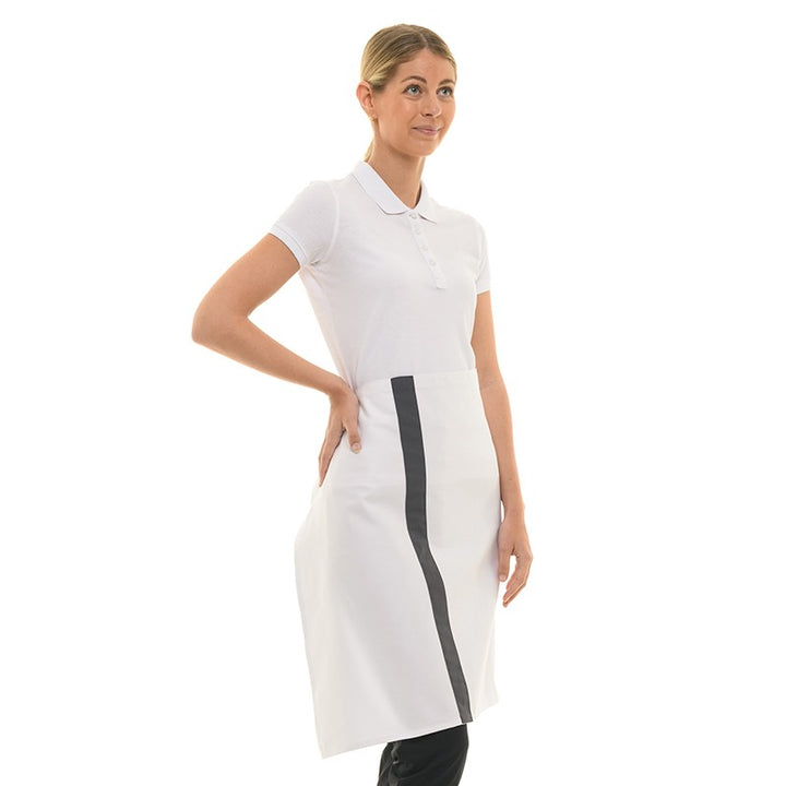 demi tablier de cuisine blanc avec bande couleur grise 100% coton