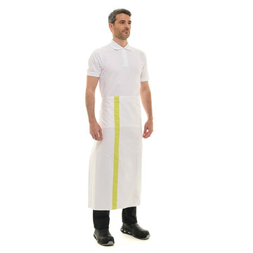 Tablier blanc bande vert anis - 90cm