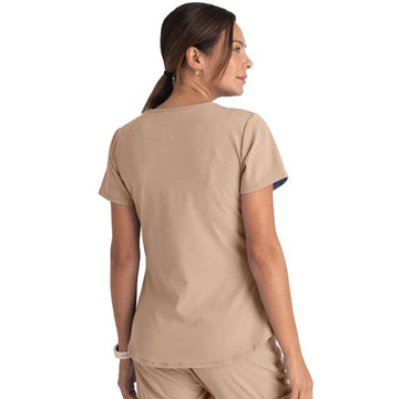 Tunique médicale col V coloris kaki Skechers vue de dos