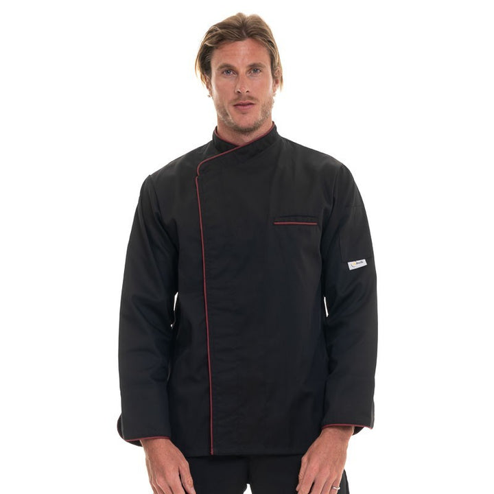 Veste de cuisine harry manches longues avec liseré bordeaux Manelli
