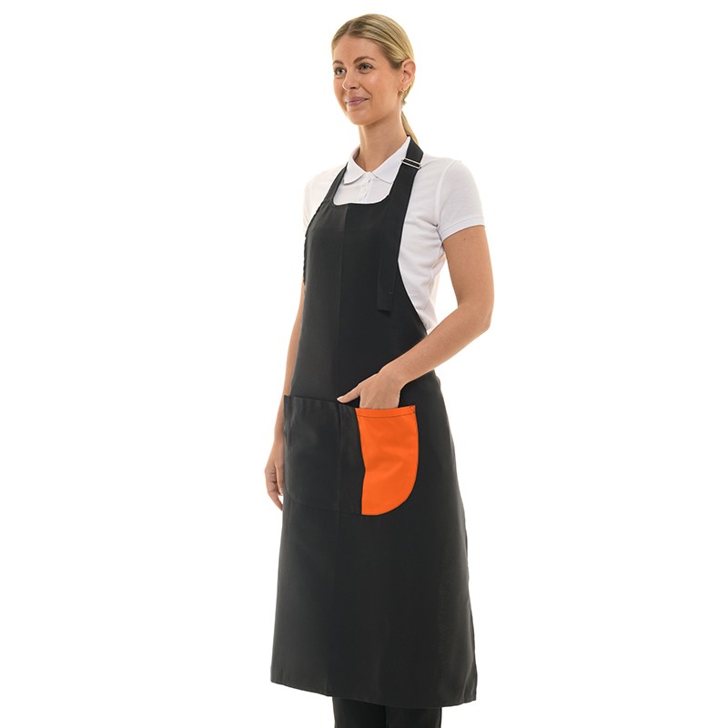 Tablier a bavette avec bande de couleur orange charly