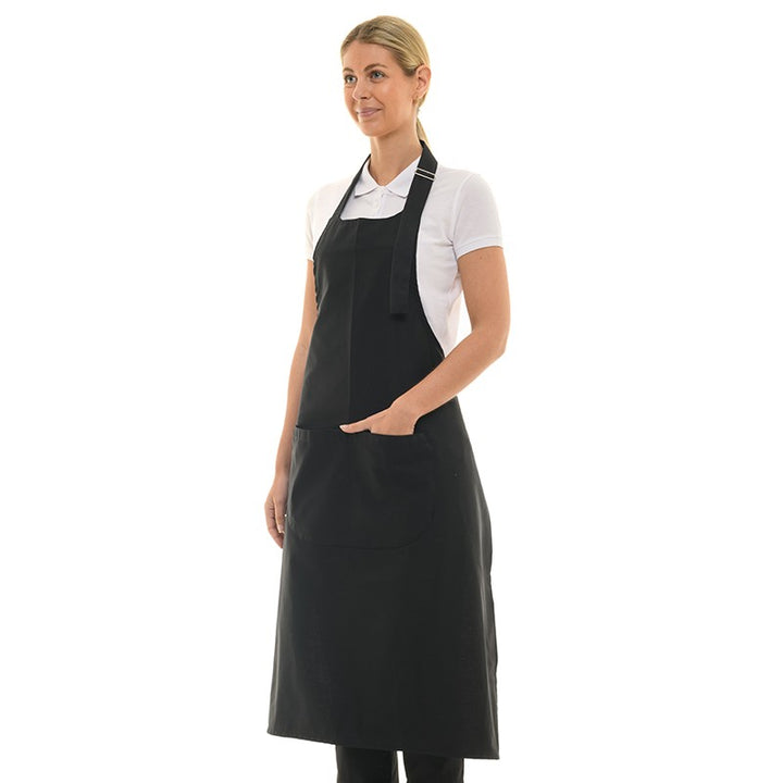 Tablier noir à bavette double poche polycoton - MANELLI