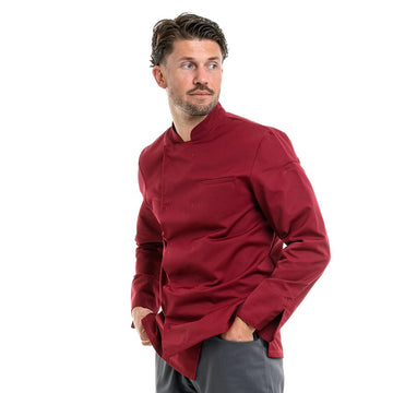 Veste de cuisine homme à manches longues Texas Bordeaux Manelli