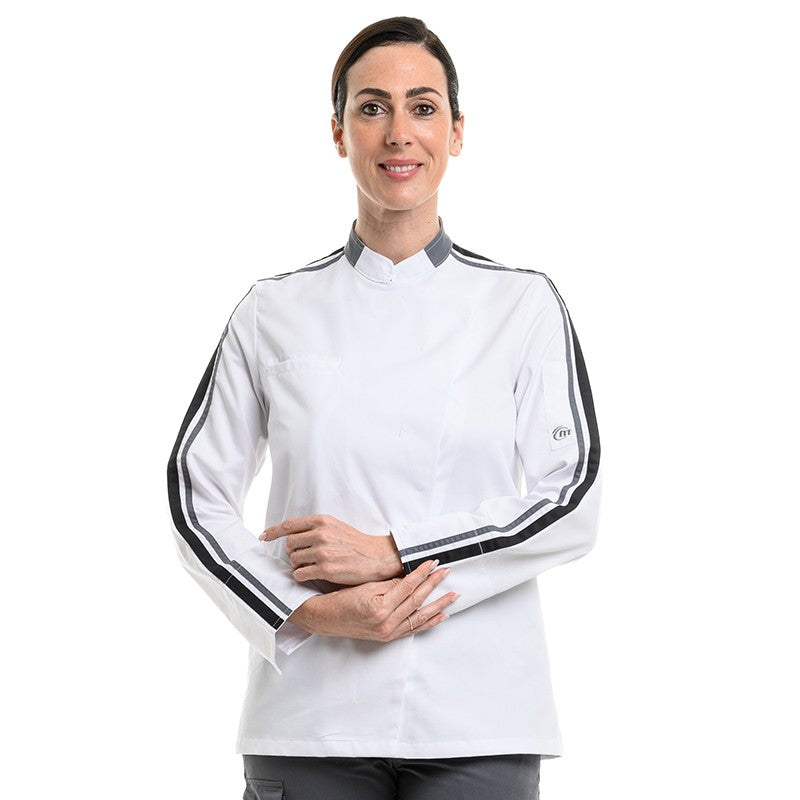Veste de Cuisine Femme avec liseré blanc gris noir ML GC SCORE Molinel