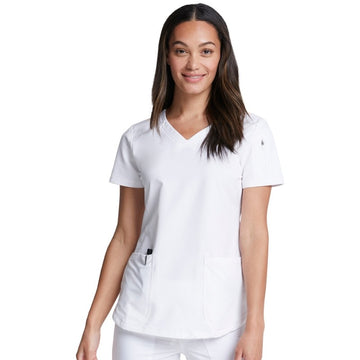 Tunique médicale col V blanche femme vue face