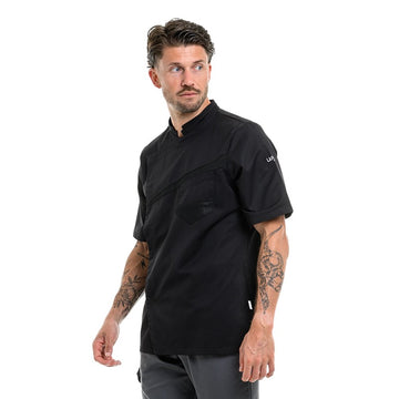 Veste de Cuisine Homme Lemongrass col officier Manches Courtes Noir - LAFONT