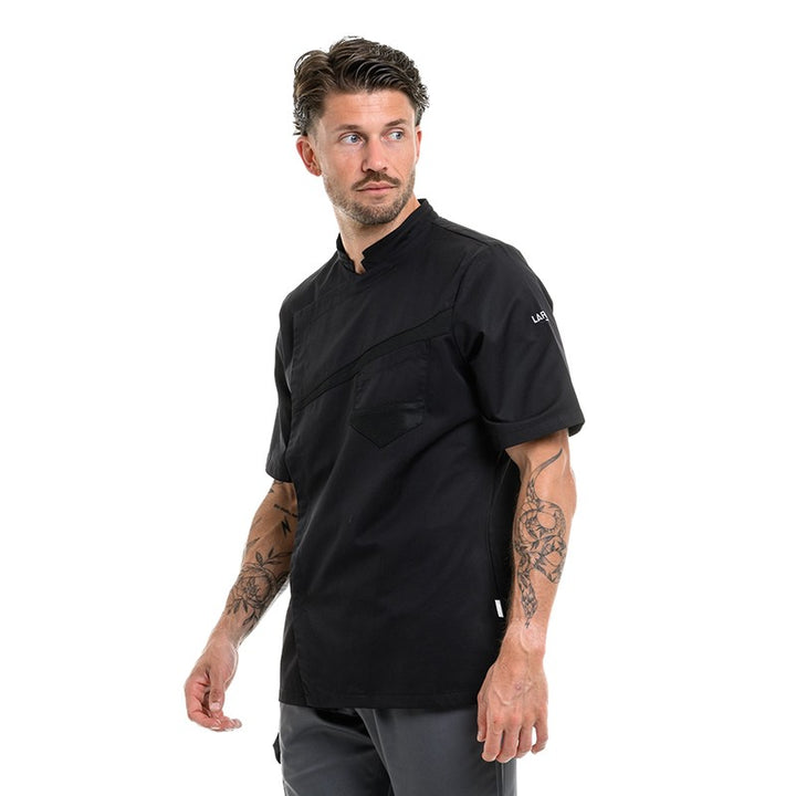 Veste de Cuisine Homme Lemongrass col officier Manches Courtes Noir - LAFONT