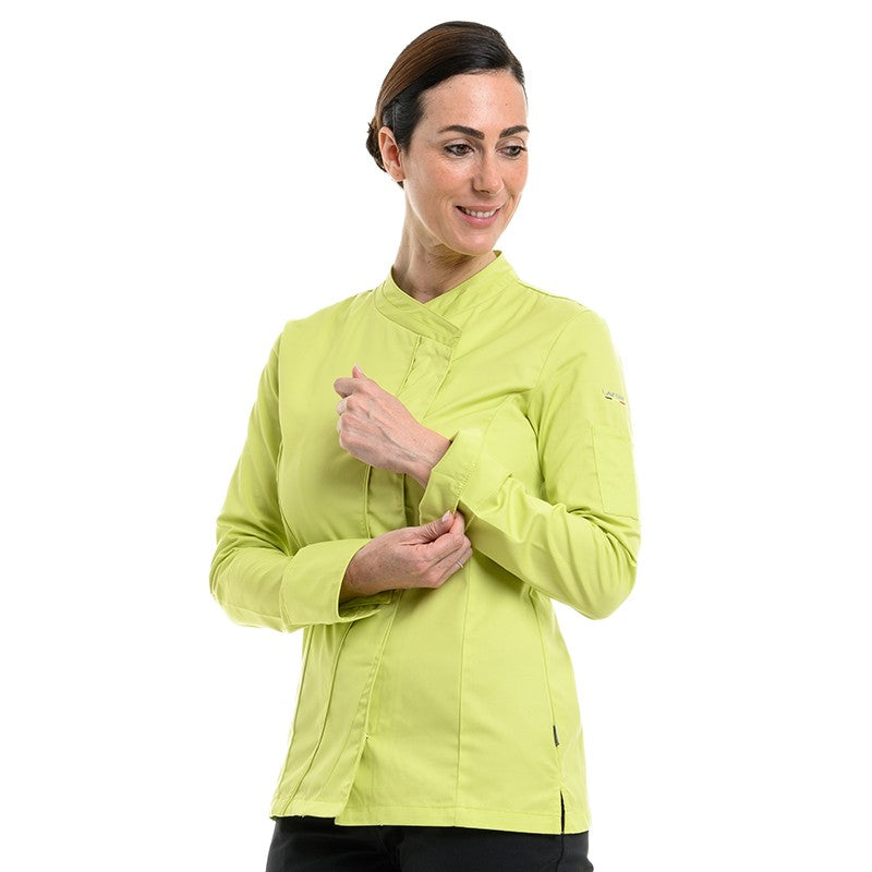 Veste de cuisine Femme col officier Polycoton Anis Saffron Lafont