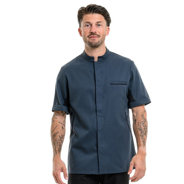 Veste Cuisine Homme Manche Courte Bleu Océan Liseré Noir Dunes - ROBUR