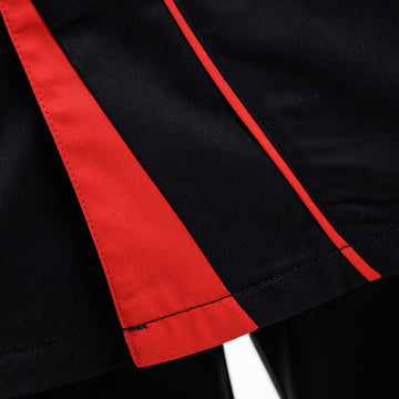Détail empiècement rouge sur la veste de cuisine homme Mint Lafont