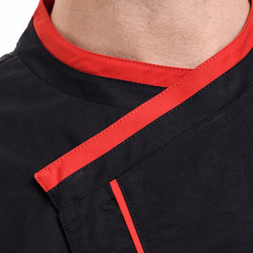 Détail du col croisé de la veste de cuisine homme Mint Lafont