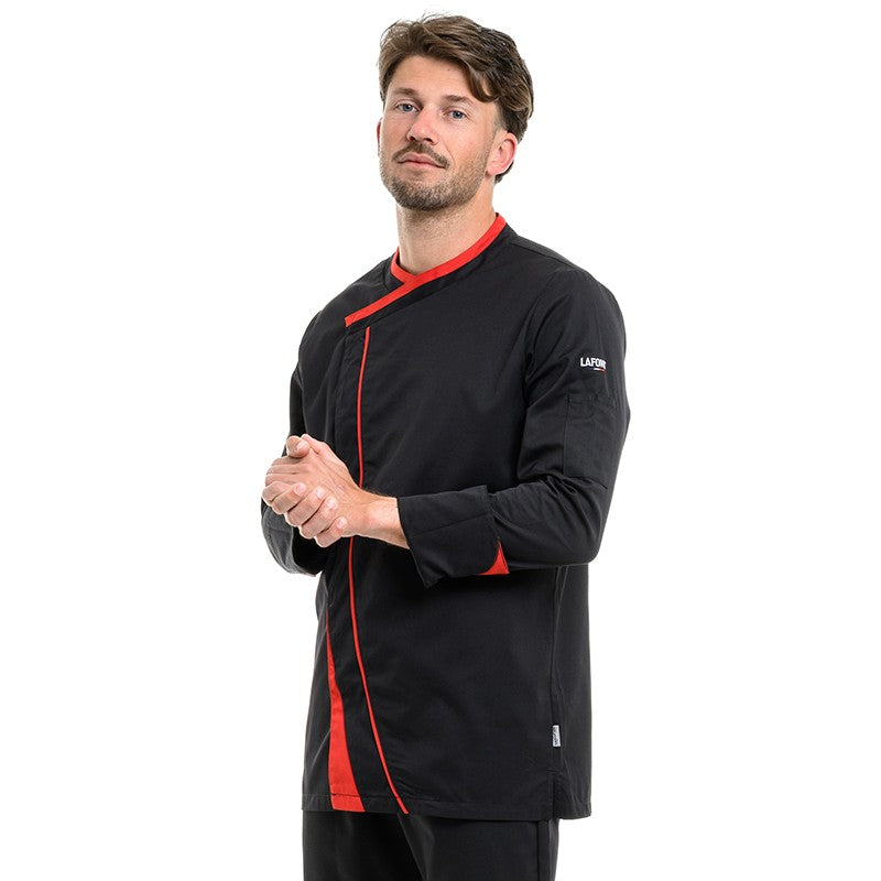Veste de cuisine Mint en coloris noir au liseré rouge Lafont