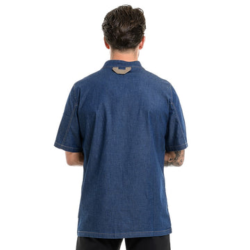Dos de la veste de cuisine Bievre en jean denim de la marque Lafont