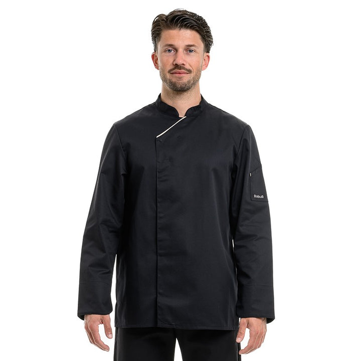 Veste Cuisine Unisexe Noire Liseré Écru Harti Manches Longues - ROBUR