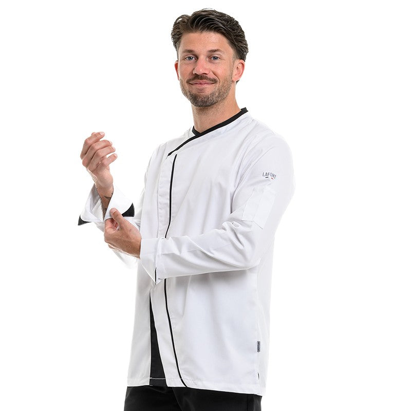 Veste de cuisine de qualité gamme Mint de la marque Robur, coloris blanc parfait pour les cuisiniers