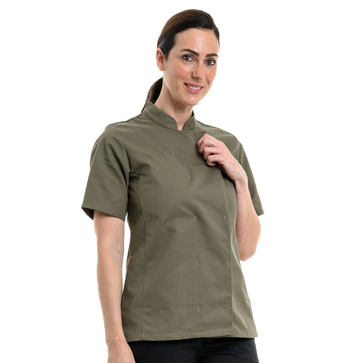 Veste de Cuisine Femme Californie Manches Courtes Vert Kaki - MANELLI