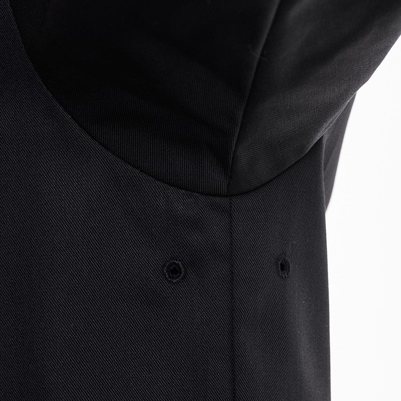 Détail des oeillets d'aération sur la veste de cuisine homme de la marque Manelli - gamme Dual coloris noir bleu