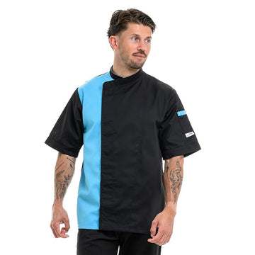 Veste de cuisine noir et bleu de la marque Manelli - gamme dual