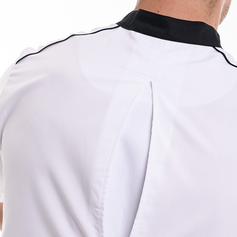 Détail de la veste de cuisine homme avec maille respirante au niveau du dos molinel gamme Neospirit