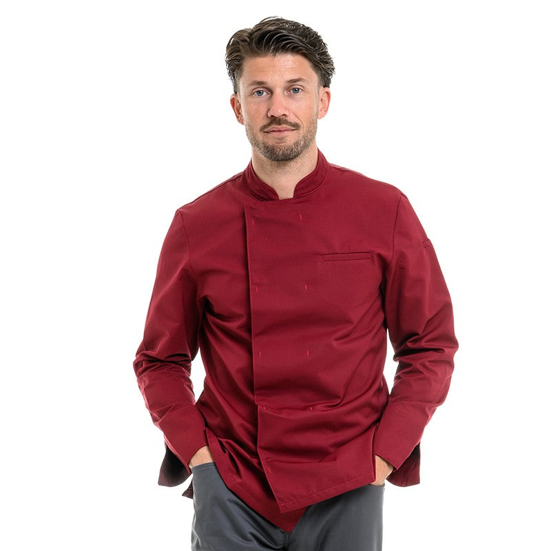 Veste de cuisine à manches longues pour homme gamme Texas Manelli en bordeaux