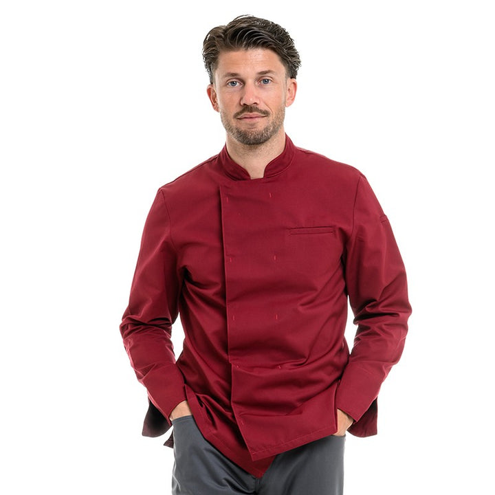 Veste de cuisine à manches longues pour homme gamme Texas Manelli en bordeaux
