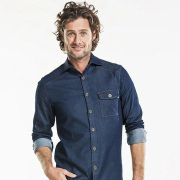 Chemise de service en denim stretch pour hommes - CHAUD DEVANT