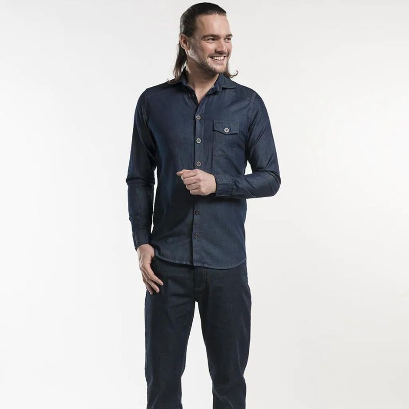 Chaud Devant, chemise de service, hôtellerie / travail homme bleu de denim