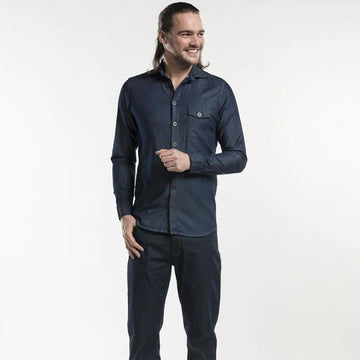 Chaud Devant, chemise de service, hôtellerie / travail homme bleu de denim