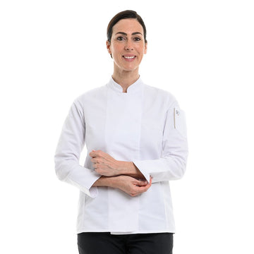 Veste de cuisine femme Unera blanche avec manches longues retroussables et poche stylo Robur