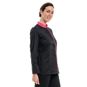 Veste de cuisine pro pour femme à manches longues modèle Elbax noir fushia robur