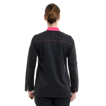 Dos de la veste de cuisine femme à manches longues Elbax noir fuschia RobuR