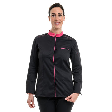Veste de cuisine femme professionnelle à manches longues Elbax noir et rose Robur