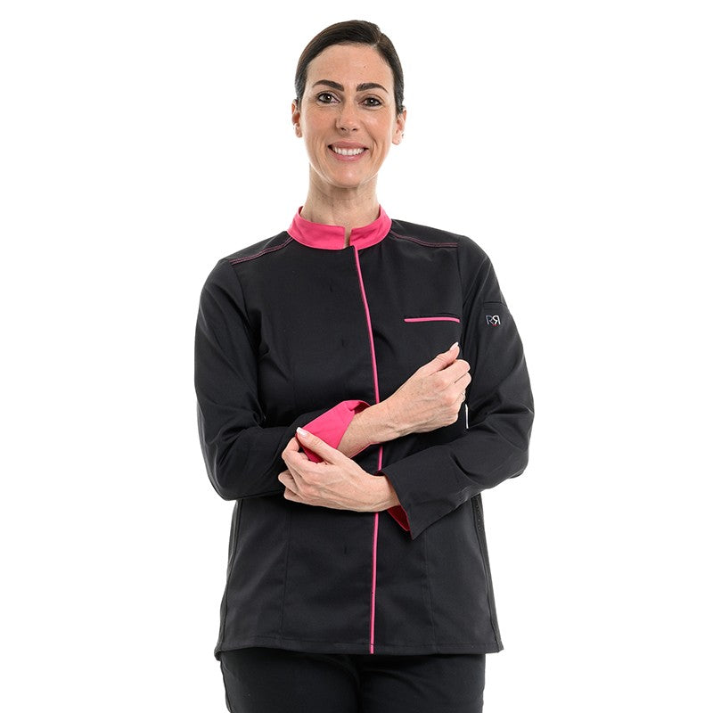 Tenue de cuisine Robur pour femme à manches longues Rose et noir Robur