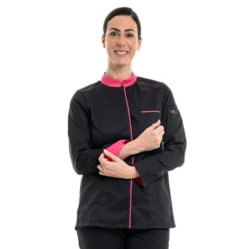 Tenue de cuisine Robur pour femme à manches longues Rose et noir Robur