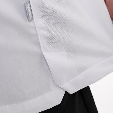 Détail de la veste de cuisine Basil blanche à manches courtes Lafont