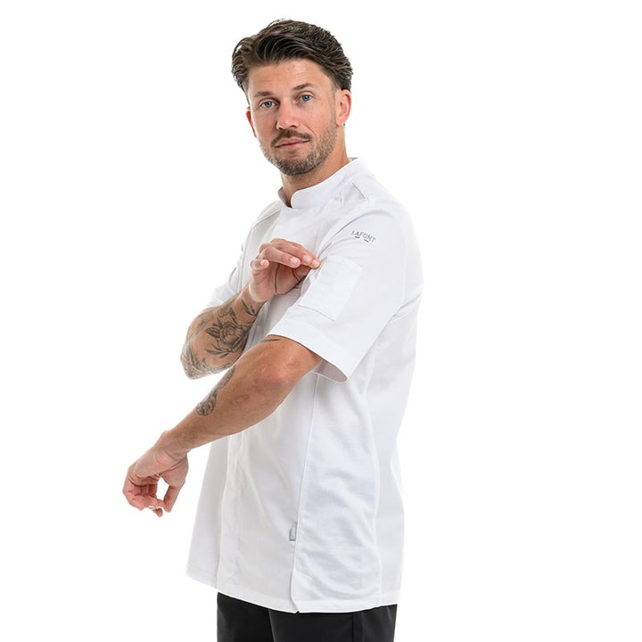 Veste de cuisine pour homme blanche à manches courtes gamme Basil de la marque Lafont