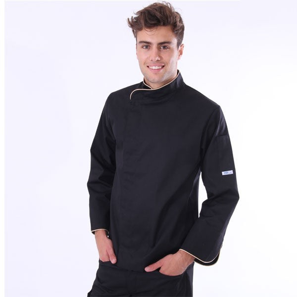 Veste de Cuisine Noire Liseré Beige