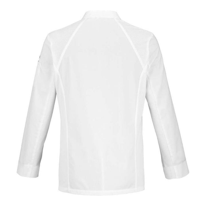 Dos de la veste de cuisine Basil 2 de la marque Lafont cuisine - manches longues et coloris blanc