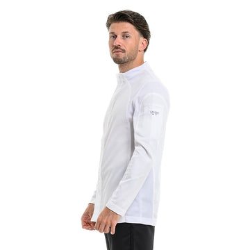 Veste de cuisine Lafont avec broderie sur la manche longues modèle Frénésie blanc homme