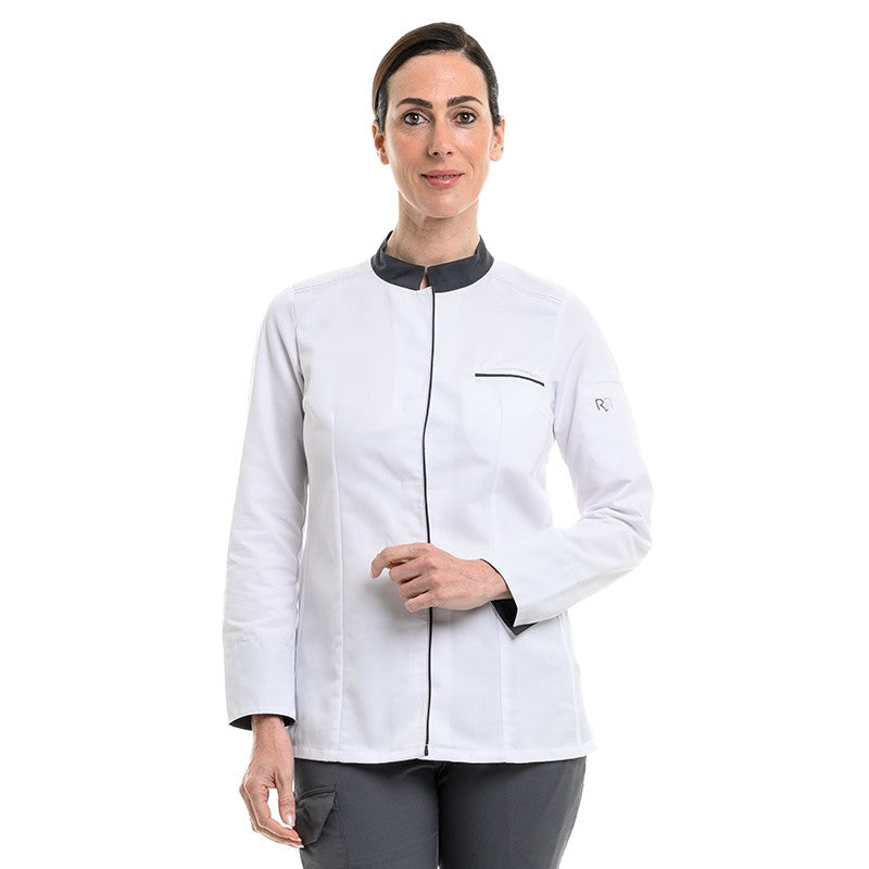 Veste de cuisine femme Elbax blanc et gris à manches longues Robur