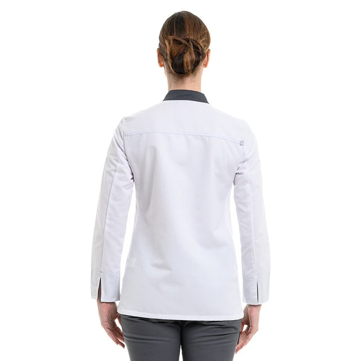 Dos de la veste de cuisine Elbax blanche et grise à manches longues Robur